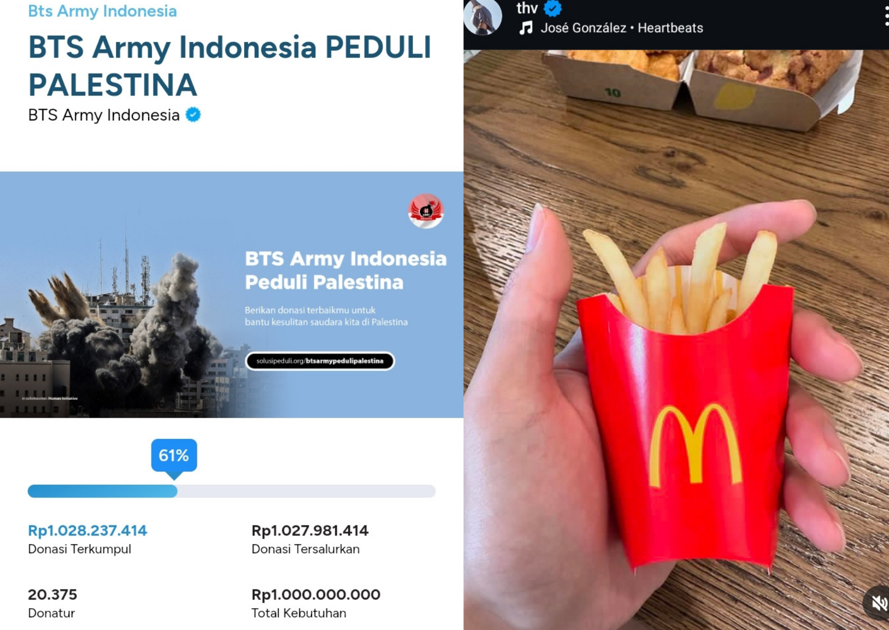 ARMY Galang Dana 1M untuk Palestina, Tapi Idolnya Posting Kentang McD di Sosial Media