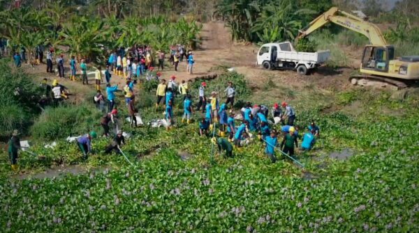 Eceng Gondok yang Menutupi Sungai Bengawan Solo Telah Dibersihkan